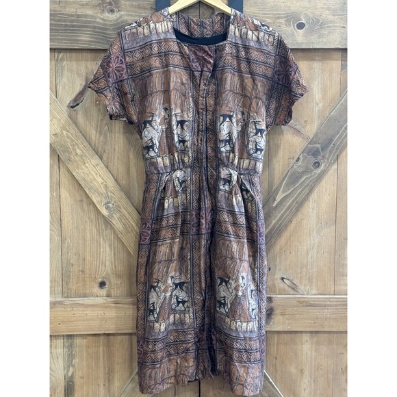 IRENE Exclusively For Bullocks Wilshire Vintage Dress Peruvian Print Sz Sm-M - Picture 1 of 11